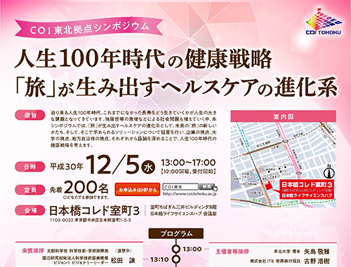 COI東北拠点シンポジウム:人生100年時代の健康戦略『旅』が生み出すヘルスケアの進化系