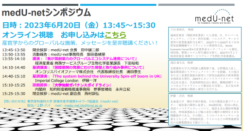 テーマは『国際競争力有する医療イノベーション』と『大学知財ガバナンスGL』（medUシンポ）
