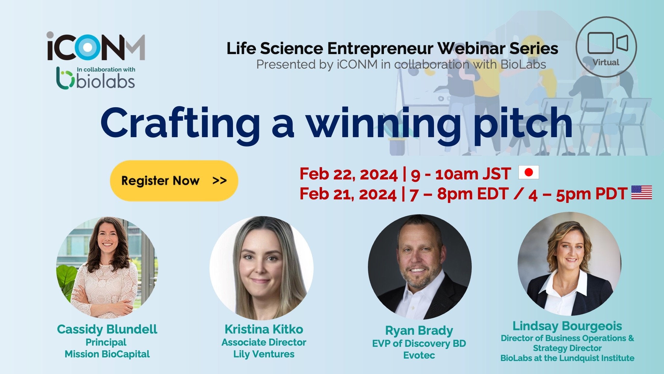 【募集】スピーカー決定 | 2/22(木) BioLabs共同ウェビナー "Crafting a winning pitch"