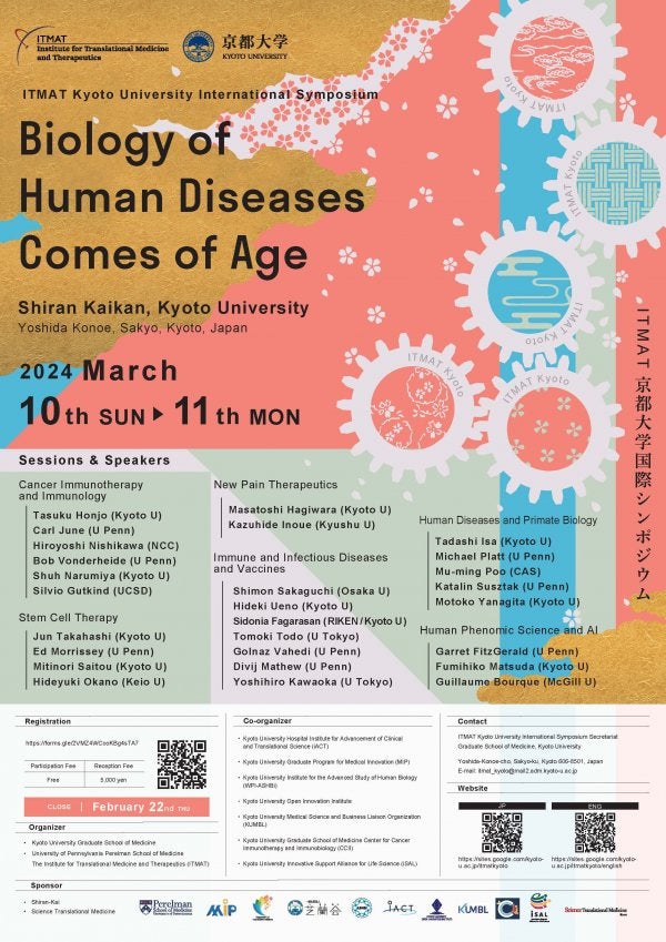 ITMAT京都大学国際シンポジウム "Biology of Human Diseases Comes of Age" 開催のお知らせ