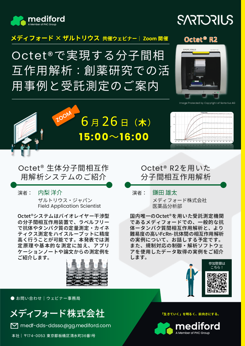 【無料ウェビナー】Octet®で実現する分子間相互作用解析：創薬研究での活用事例と受託測定のご案内