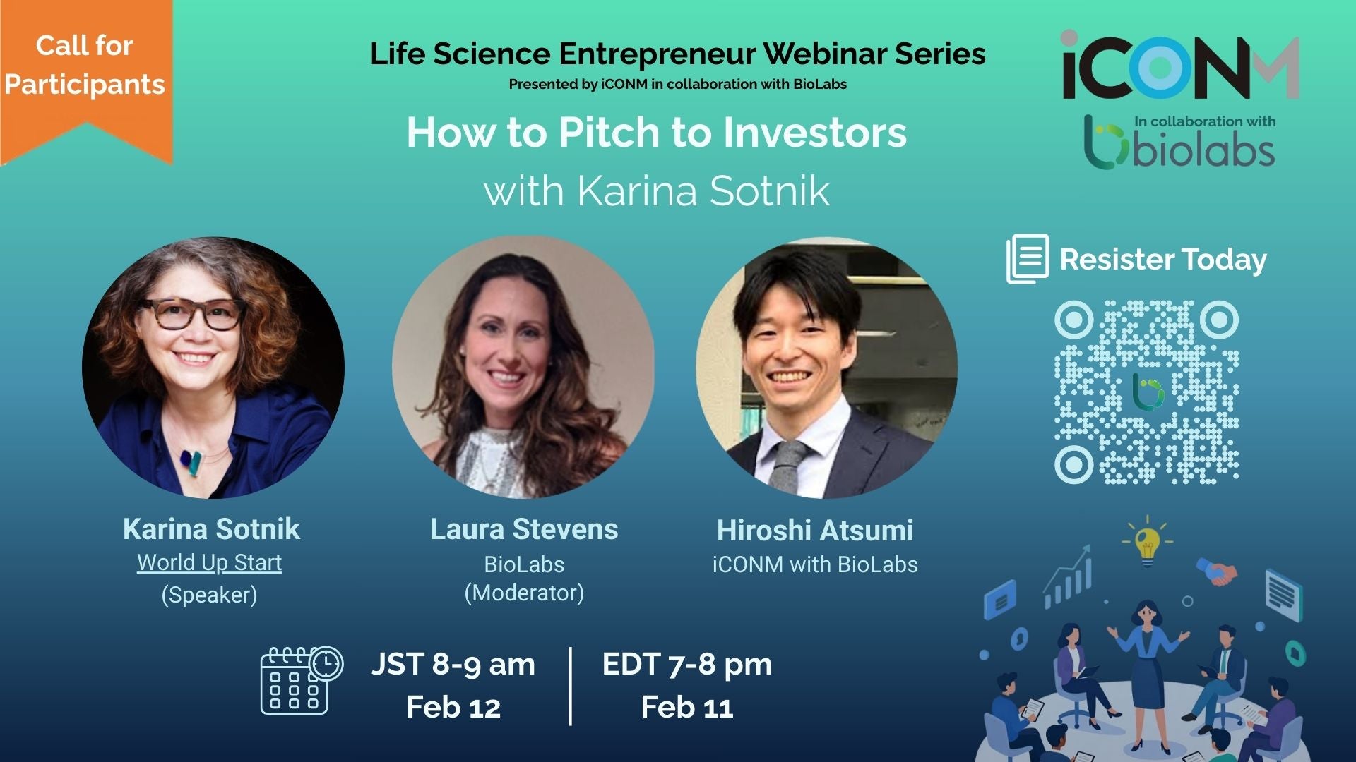 【聴講者募集】2/12 BioLabs共同ウェビナー “How to Pitch to Investors with Karina Sotnik”