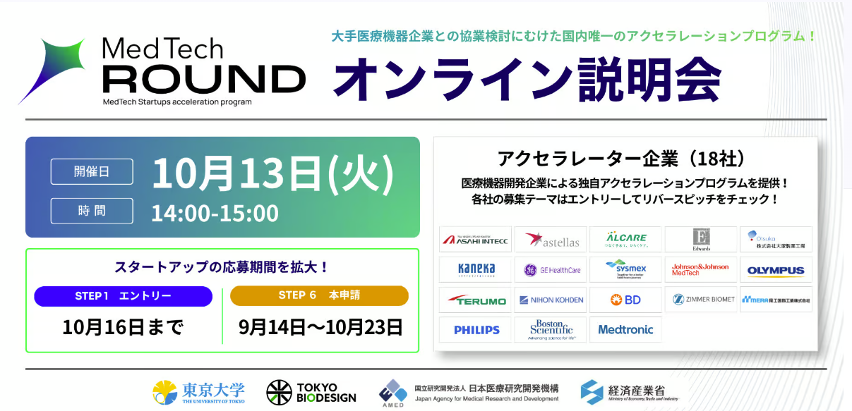 【スタートアップ公募受付中！】MedTech ROUND 2026 オンライン説明会